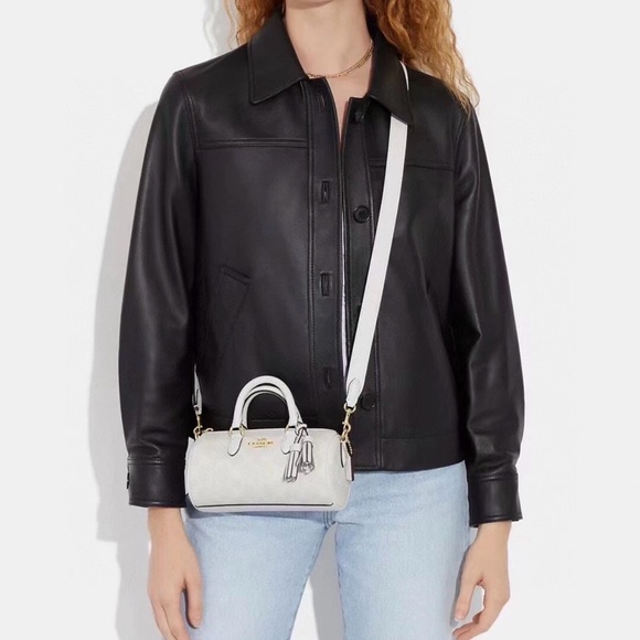 Coach white mini barrel Leather Bag